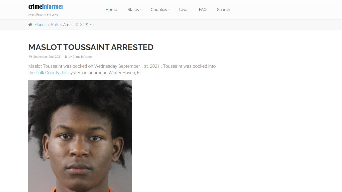 Maslot Toussaint Arrested - Winter Haven, FL Mugshots and Arrest ...